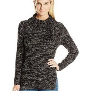 Heather B Womens Marled Hi Twist Turtle Neck Tunic with Side Slits Black/Grey L